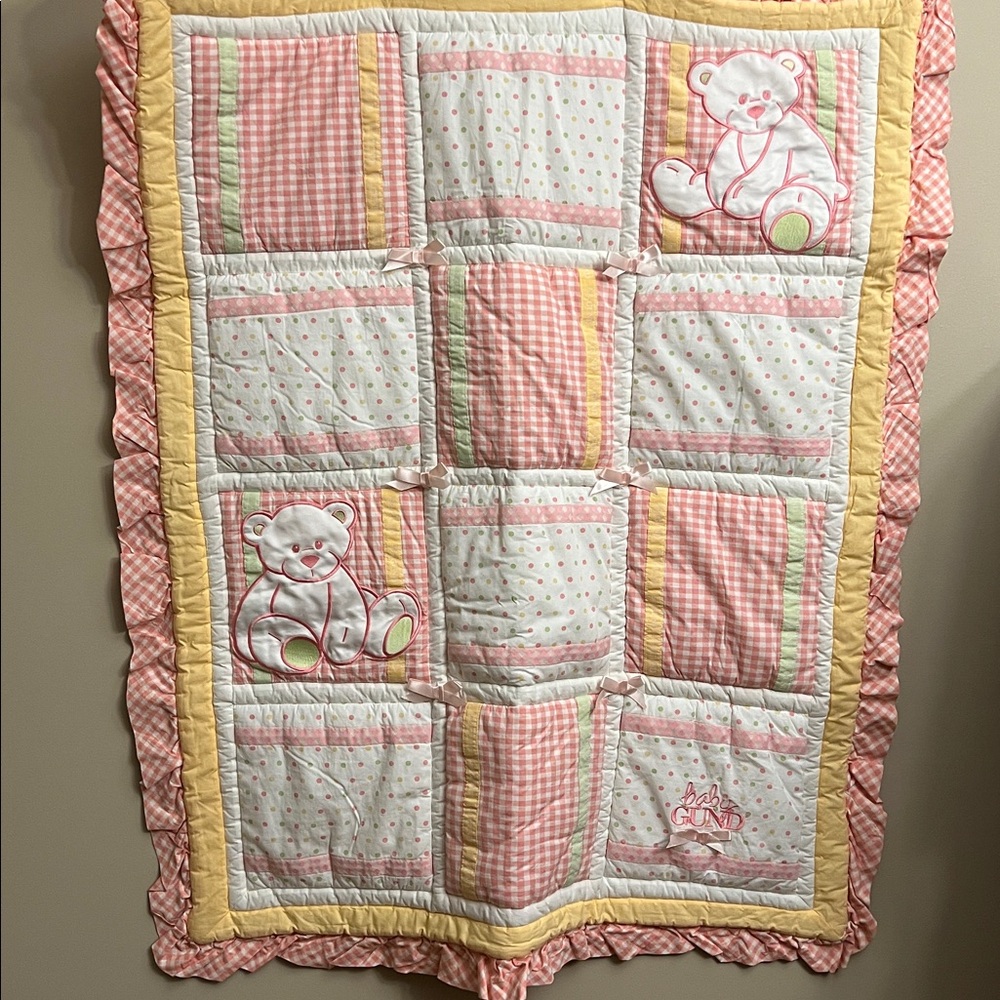 Baby Gund Multicolor Patchwork Quilt - Pink, White, Yellow and Green